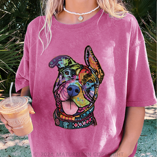 Maturelion Farbiger Hund Damen Gewaschene Vintage T-Shirt