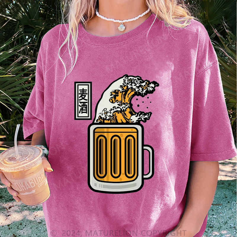 Maturelion Japanisches Bier Damen Gewaschene Vintage T-Shirt
