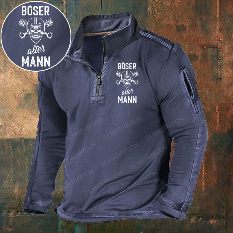 Böser alter Mann Stehkragen Reißverschluss Polo Shirt