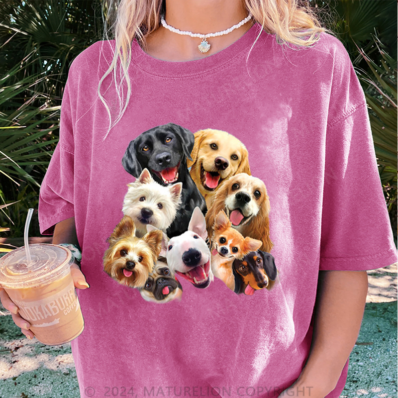 Maturelion Süße Hunde Damen Gewaschene Vintage T-Shirt