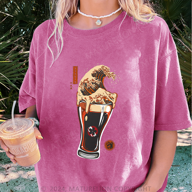 Maturelion Japanisches Bier Damen Gewaschene Vintage T-Shirt