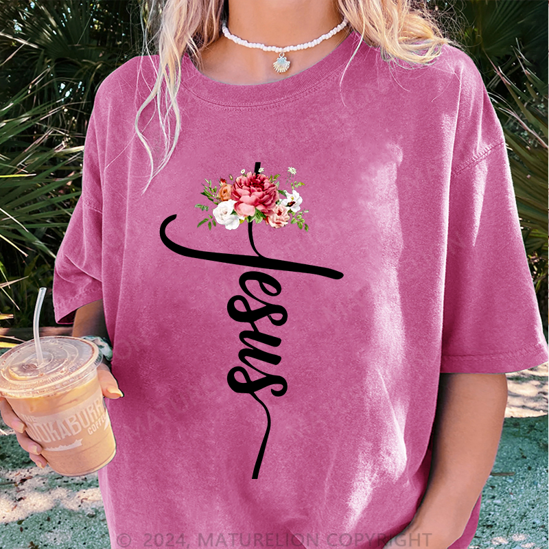 Maturelion Jesus Damen Gewaschene Vintage T-Shirt
