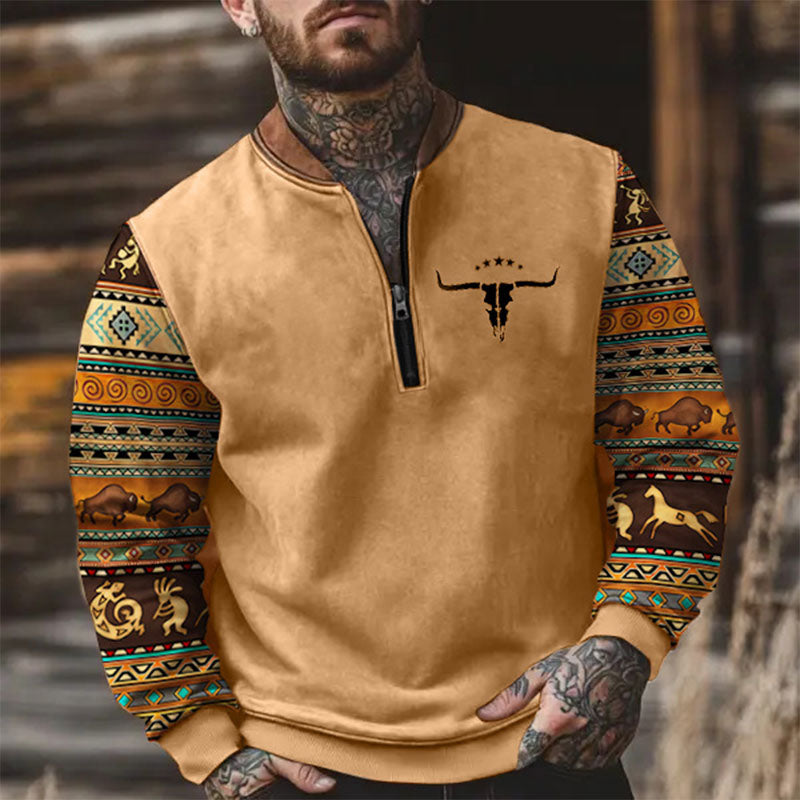 Retro Bedrucktes Reißverschluss Sweatshirt