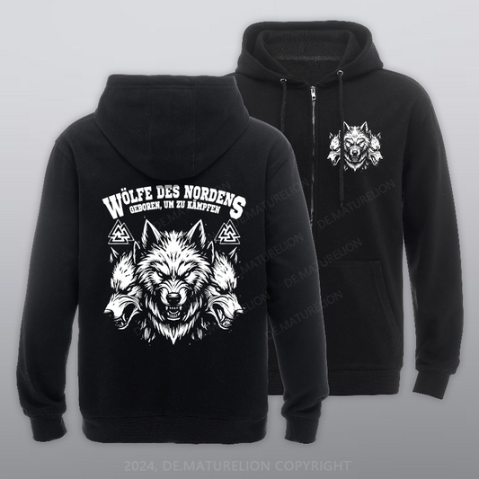 Maturelion Wölfe des Nordens Reißverschluss Hoodie