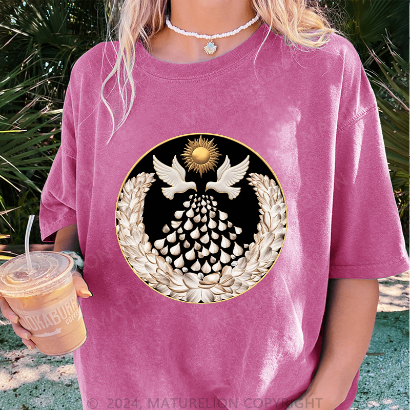 Maturelion Friedenstaube Damen Gewaschene Vintage T-Shirt