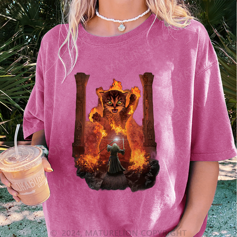 Maturelion Wütende Katze Damen Gewaschene Vintage T-Shirt