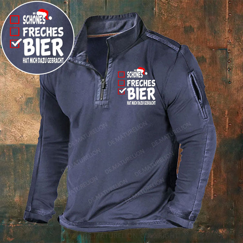 Schönes Freches Bier hat mich dazu gebracht Stehkragen Reißverschluss Polo Shirt