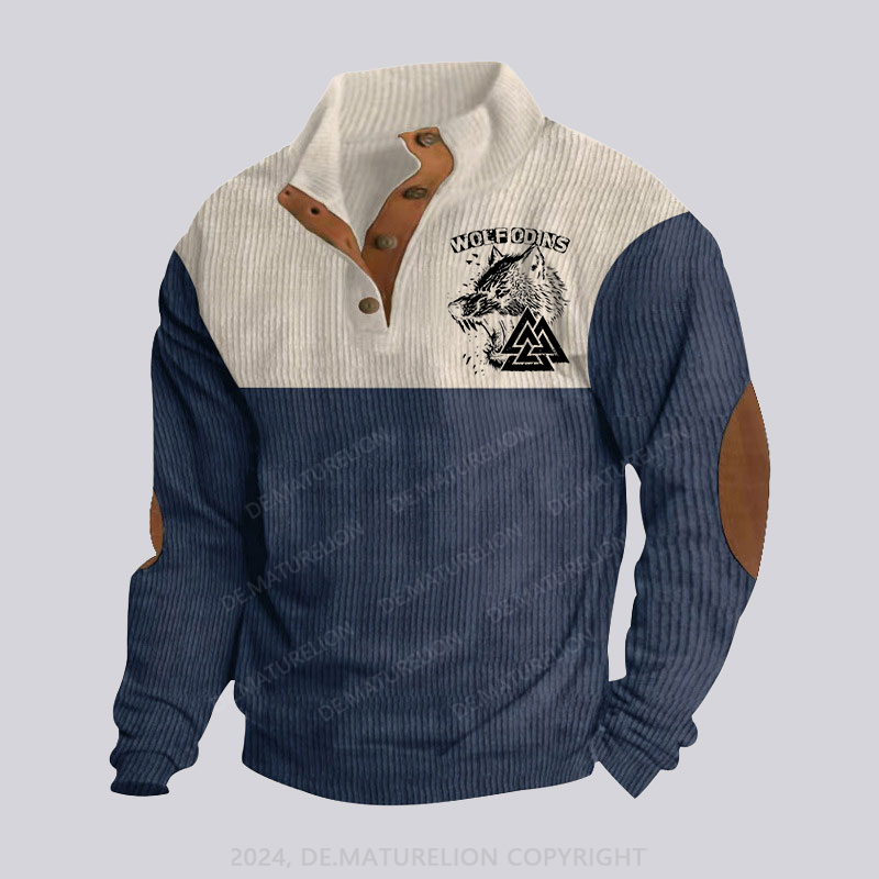 Maturelion Wolf Odins Männer Stehkragen Knopf Polo Shirt