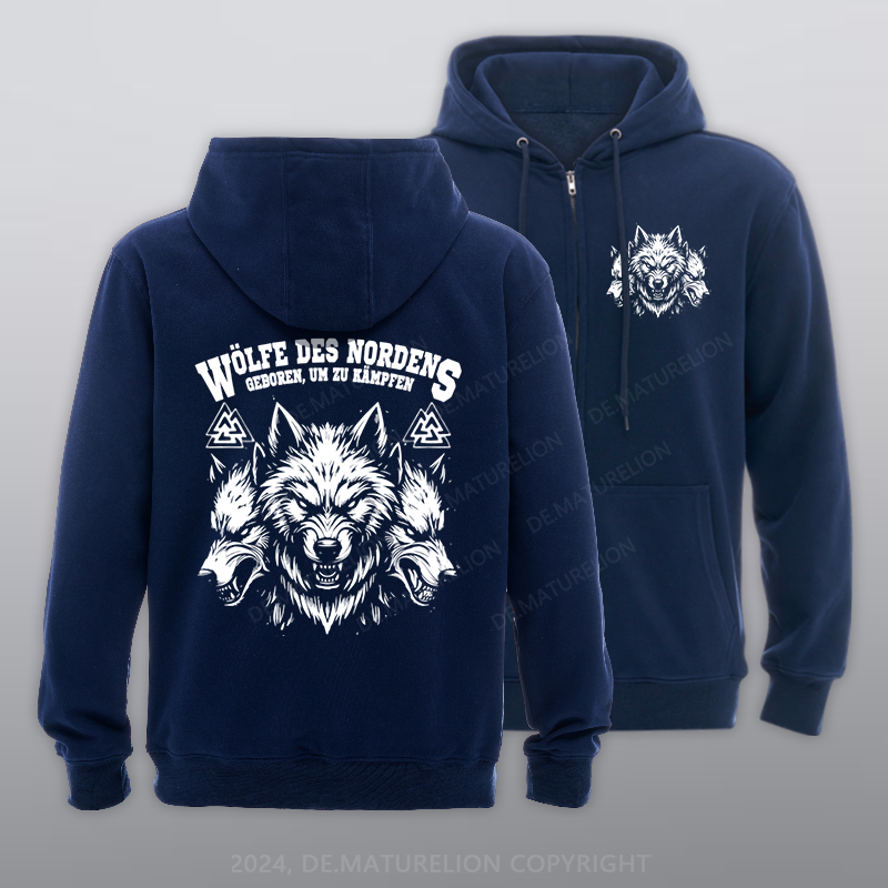 Maturelion Wölfe des Nordens Reißverschluss Hoodie