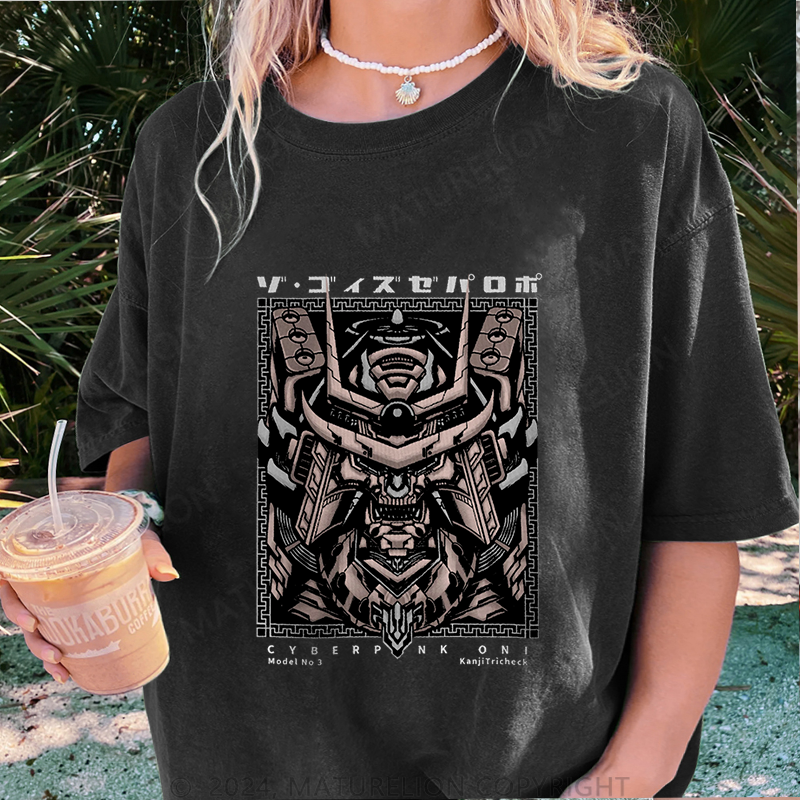Maturelion Cyber Damen Gewaschene Vintage T-Shirt