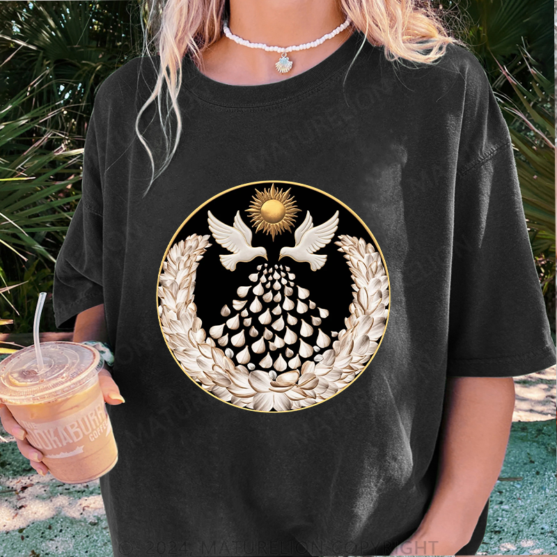 Maturelion Friedenstaube Damen Gewaschene Vintage T-Shirt