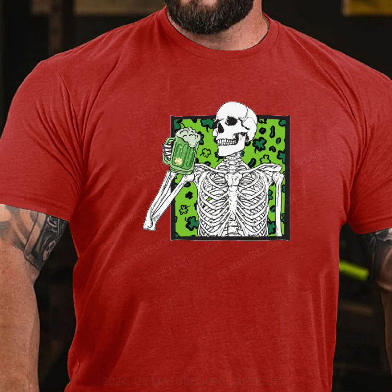 St. Patricks Tag Kleeblatt Skeleton Bier T-Shirt