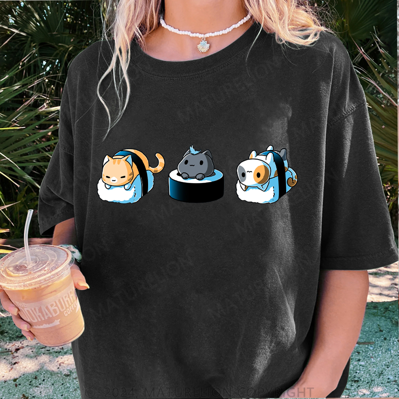 Maturelion Schönes Sushi Damen Gewaschene Vintage T-Shirt