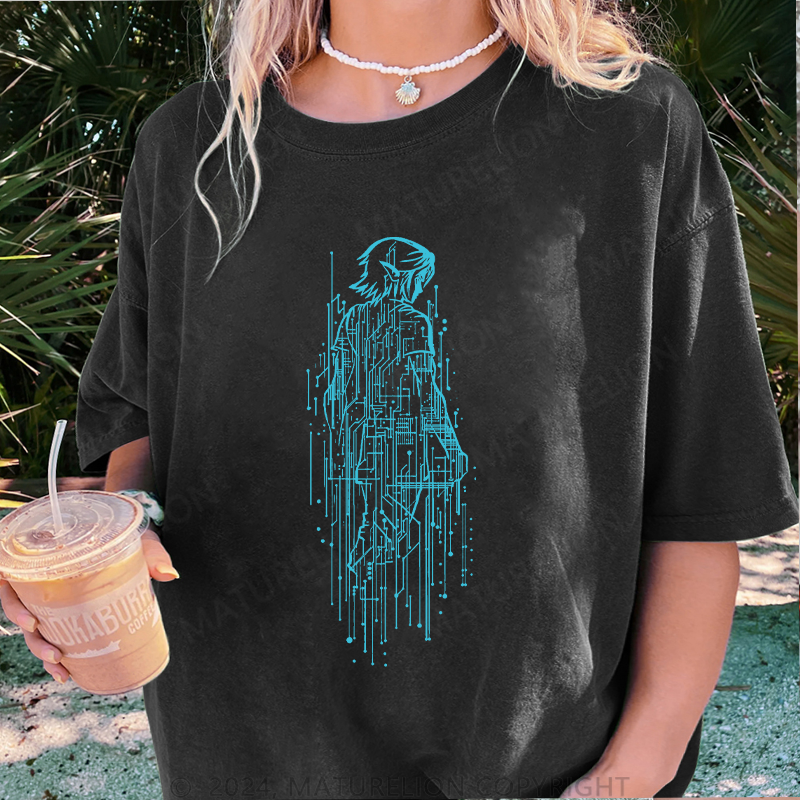 Maturelion Geek Damen Gewaschene Vintage T-Shirt