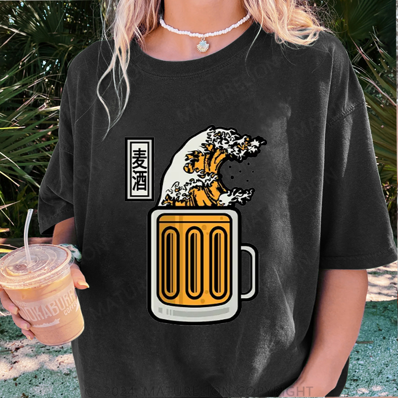 Maturelion Japanisches Bier Damen Gewaschene Vintage T-Shirt