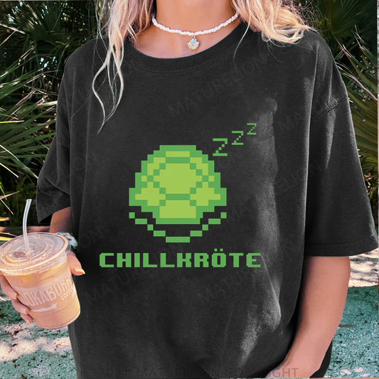 Maturelion Chillkröte Damen Gewaschene Vintage T-Shirt