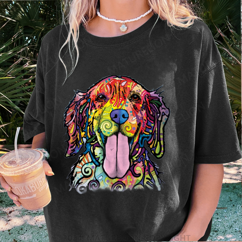 Maturelion Bunter Hund Damen Gewaschene Vintage T-Shirt