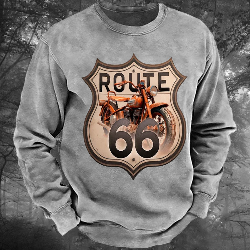 Route 66 Motorrad Gewaschenes Sweatshirt