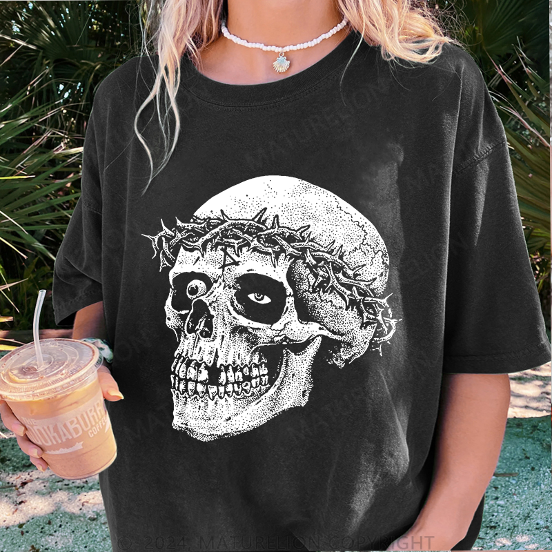 Maturelion Christus Skeleton Damen Gewaschene Vintage T-Shirt