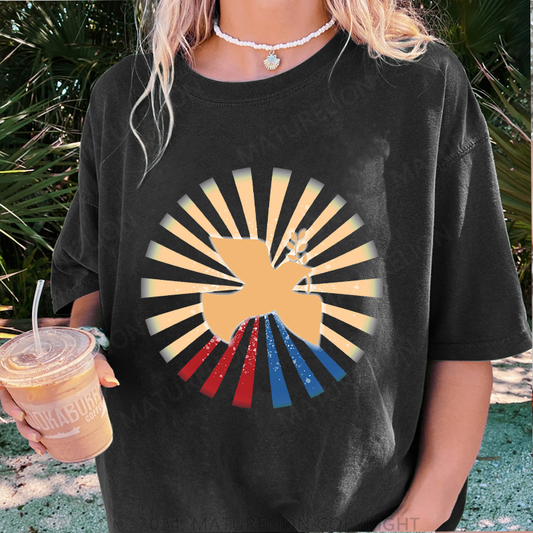 Maturelion Friedenstaube Damen Gewaschene Vintage T-Shirt