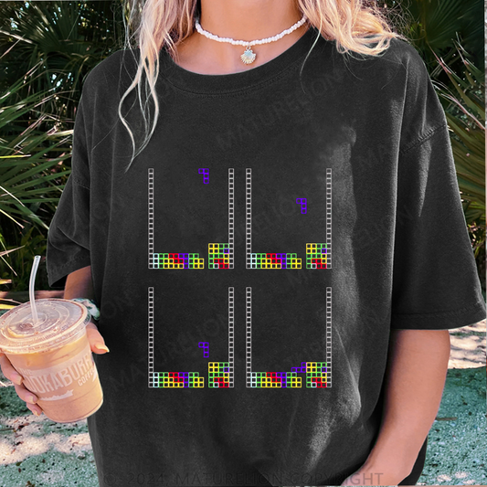 Maturelion Tetris Damen Gewaschene Vintage T-Shirt
