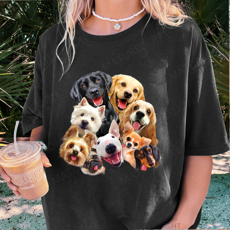 Maturelion Süße Hunde Damen Gewaschene Vintage T-Shirt