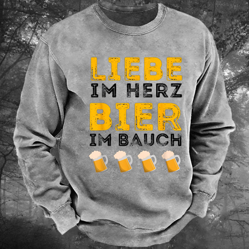 Bier im Bauch für Bierliebhaber Bierbauch Biertrinker Gewaschenes Sweatshirt