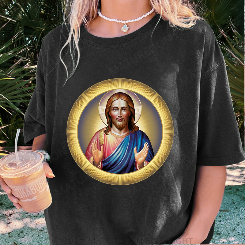 Maturelion Christus Damen Gewaschene Vintage T-Shirt