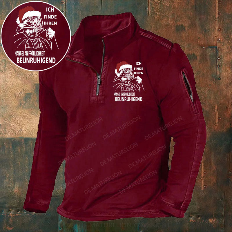 Ich finde Ihren Mangel an Fröhlichkeit beunruhigend Stehkragen Reißverschluss Polo Shirt