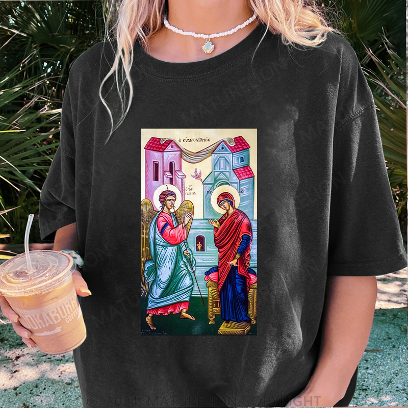 Maturelion Christus Damen Gewaschene Vintage T-Shirt