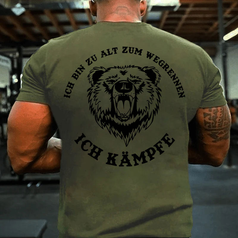 Ich bin zu alt zum wegrennen Ich kämpfe! Böser Alter Mann T-Shirt