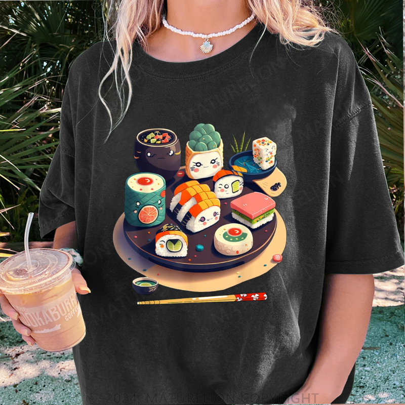 Maturelion Sushi Damen Gewaschene Vintage T-Shirt