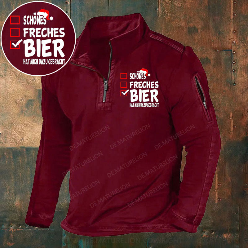 Schönes Freches Bier hat mich dazu gebracht Stehkragen Reißverschluss Polo Shirt