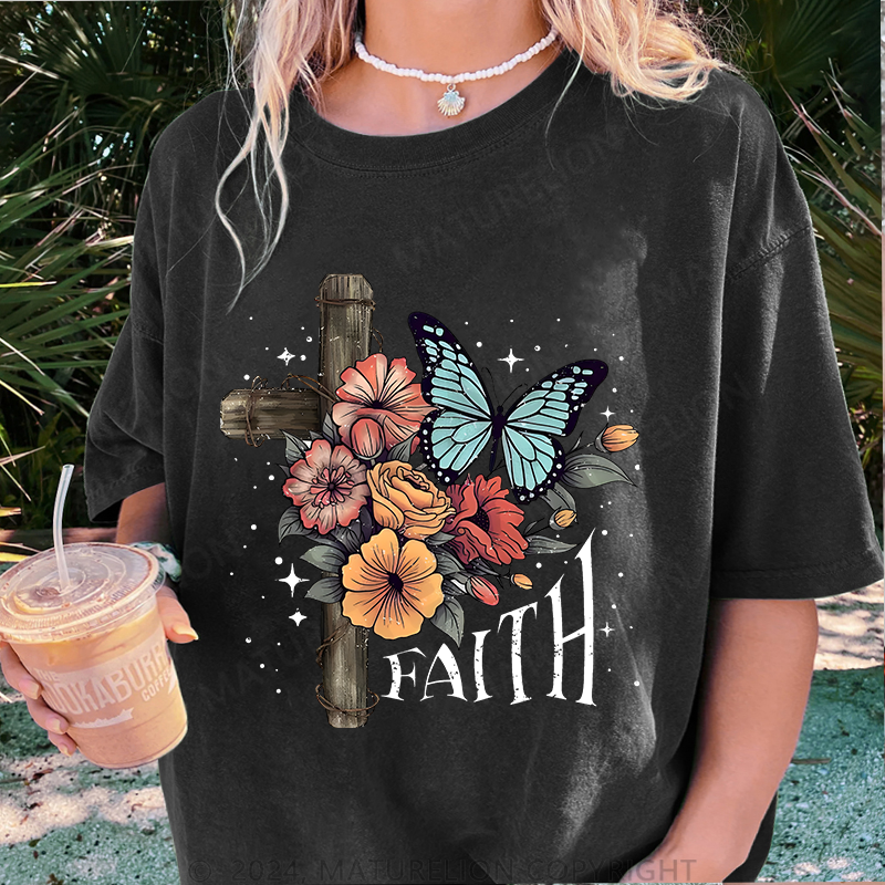 Maturelion Glaube Damen Gewaschene Vintage T-Shirt