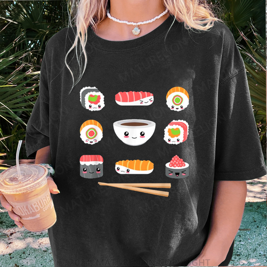 Maturelion Schöne Sushi Damen Gewaschene Vintage T-Shirt