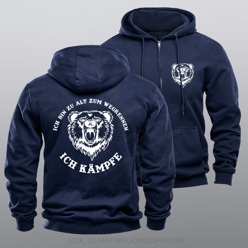 Maturelion Ich bin zu alt zum wegrennen Ich kämpfe! Böser Alter Mann Reißverschluss Hoodie