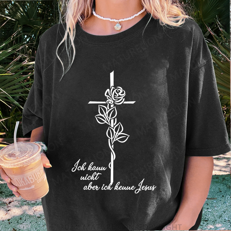 Maturelion Ich kann nicht aber ich kenne Jesus Damen Gewaschene Vintage T-Shirt