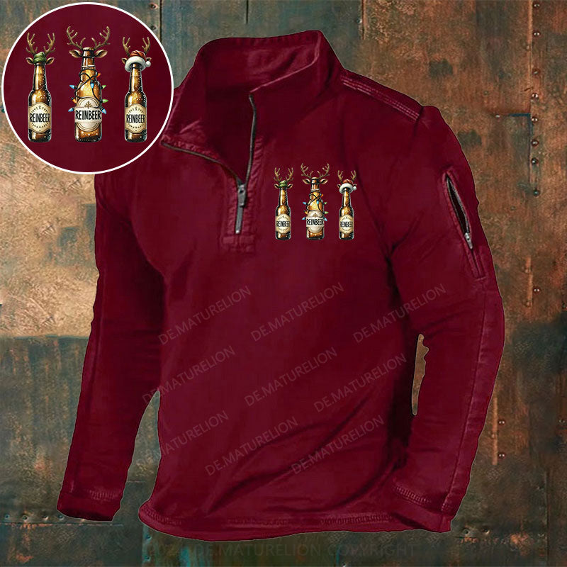 Reinbeer Frohe Weihnachten Stehkragen Reißverschluss Polo Shirt