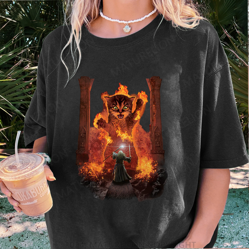 Maturelion Wütende Katze Damen Gewaschene Vintage T-Shirt