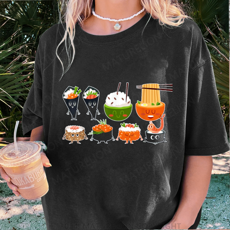 Maturelion Sushi und Ramen Damen Gewaschene Vintage T-Shirt