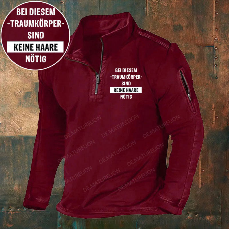 Bei diesem Traumkörper sind keine Haare nötig Stehkragen Reißverschluss Polo Shirt