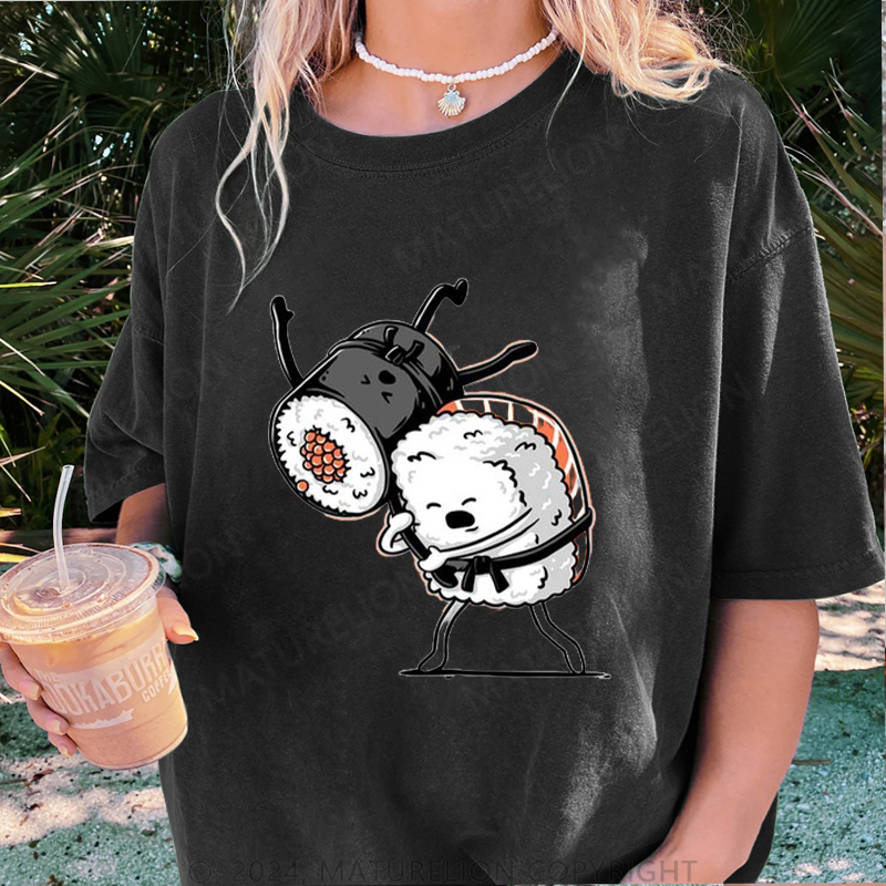 Maturelion Sushi Damen Gewaschene Vintage T-Shirt