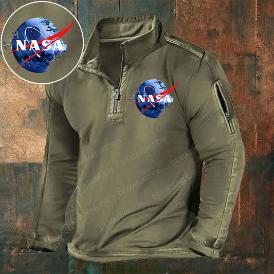 Todesstern NASA inspiriert Stehkragen Reißverschluss Polo Shirt