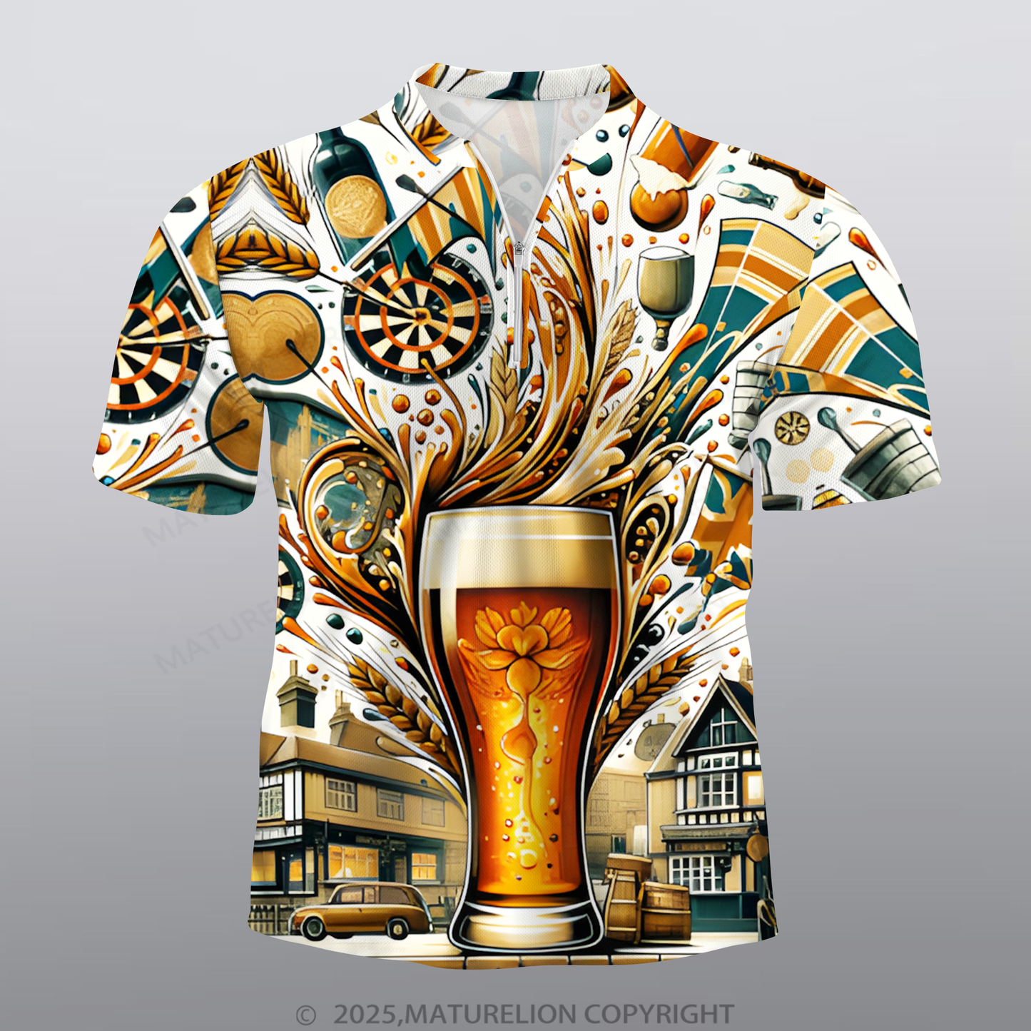 Maturelion Bier Männer Voll-Print Polo Shirt