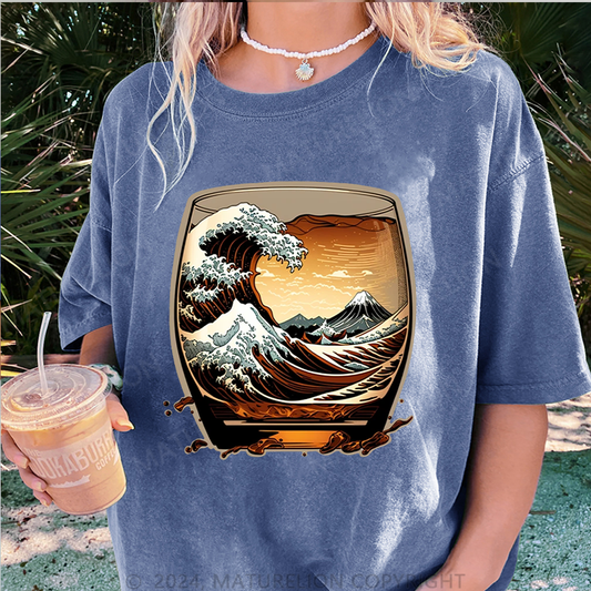 Maturelion Japanisch Damen Gewaschene Vintage T-Shirt