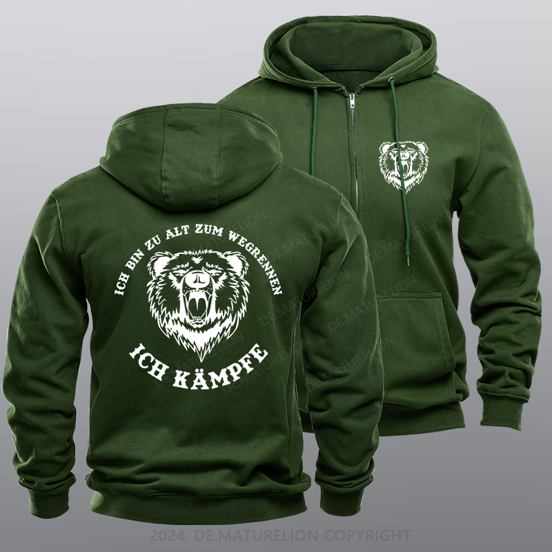 Maturelion Ich bin zu alt zum wegrennen Ich kämpfe! Böser Alter Mann Reißverschluss Hoodie