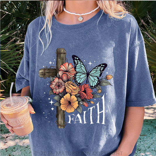 Maturelion Glaube Damen Gewaschene Vintage T-Shirt