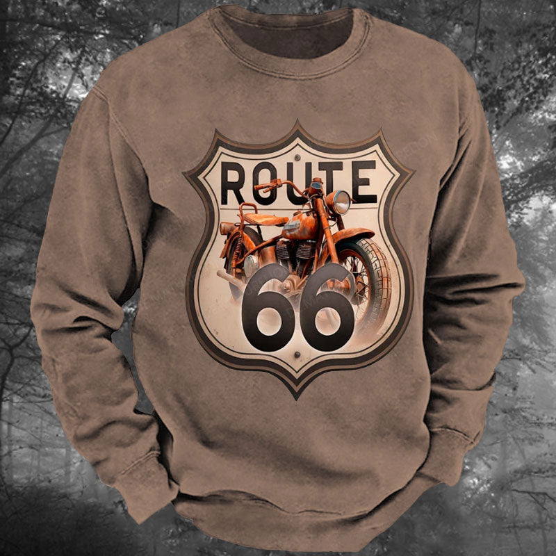 Route 66 Motorrad Gewaschenes Sweatshirt