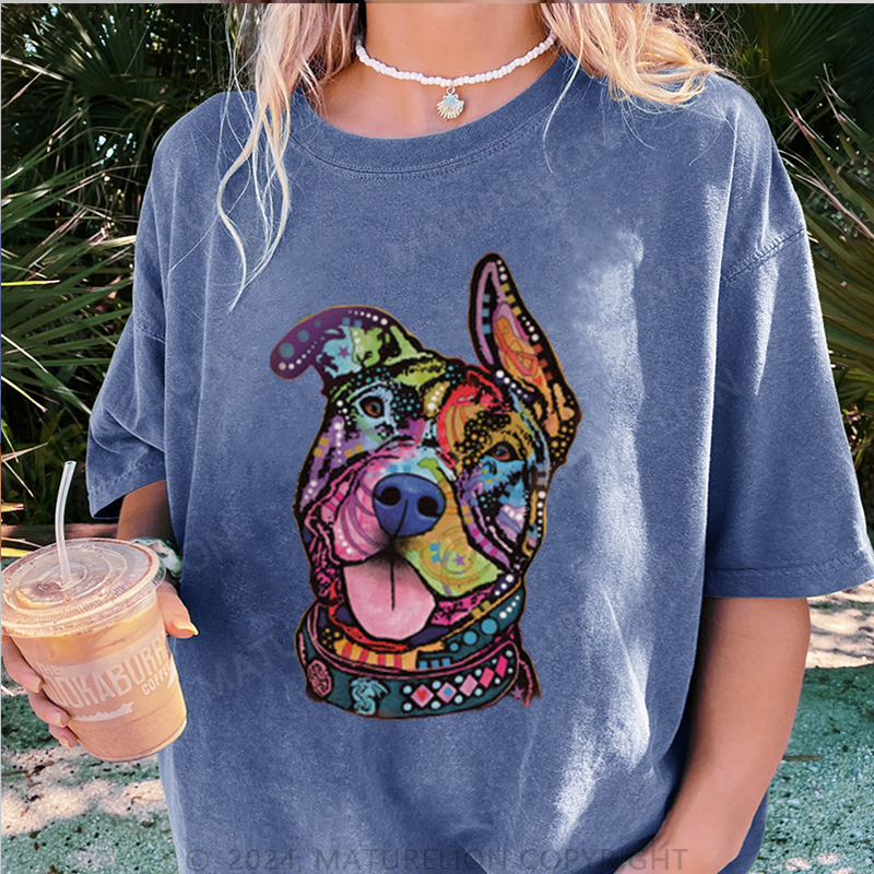 Maturelion Farbiger Hund Damen Gewaschene Vintage T-Shirt