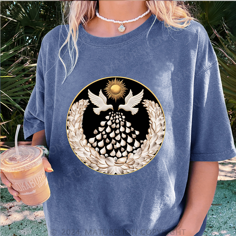 Maturelion Friedenstaube Damen Gewaschene Vintage T-Shirt